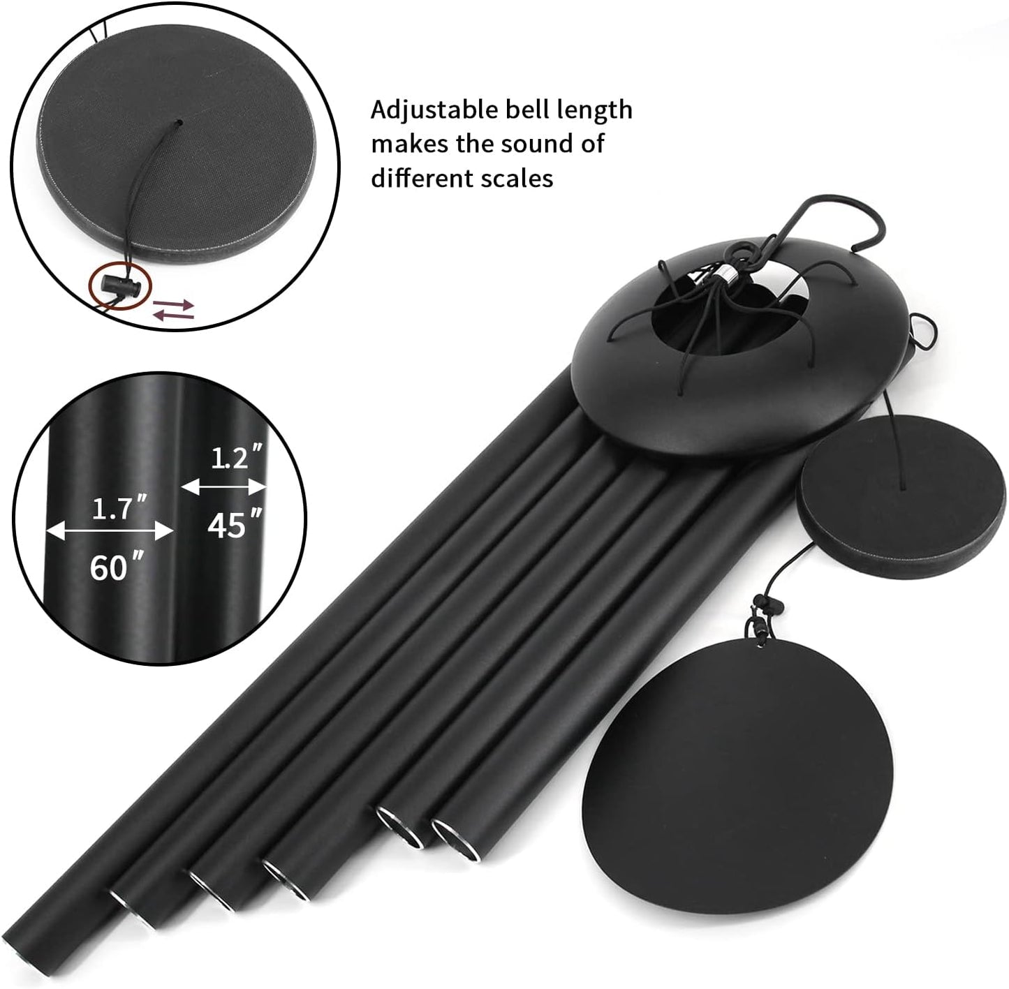 ASTARIN 60" Extra Large Wind Chimes Outside Metal WindChimes with Deep Tone, Outdoor Bass Windchimes for Patio Balcony Garden Yard Decoration,Black