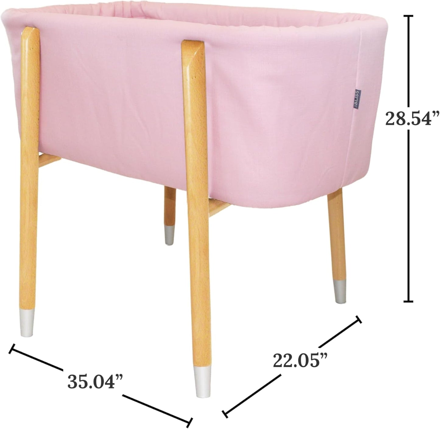 Sova Portable Baby Bassinet, Mid-Century Design with Extra Deep Walls for Newborns and Babies Safety, Includes 2 Fitted Sheets and Padded Mattress (Precious Pink)