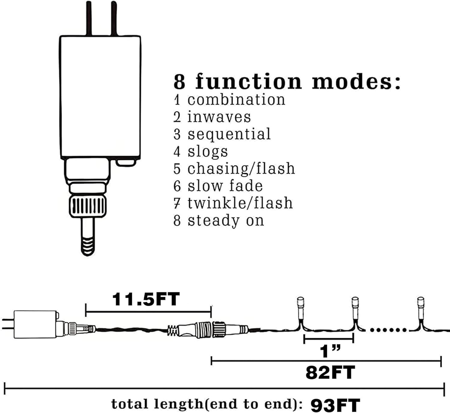 Dazzle Bright Warm White Christmas String Lights, 82ft 1000 LED Waterproof Green Wire Fairy Lights with 8 Modes, Outdoor Lights for Xmas Tree Holiday Wedding Party Christmas Decorations
