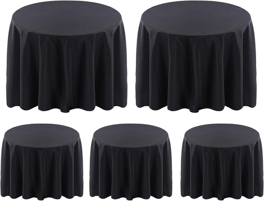Surmente 120 inch Round Tablecloths -5 Pack Black Round Table Cloths, Polyester Fabric Table Covers for Wedding, Party, Banquet, or Restaurant