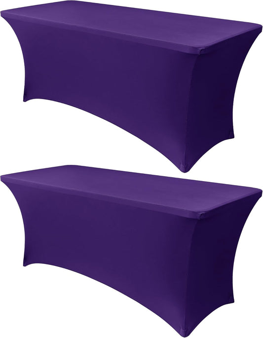 Obstal 6ft Spandex Table Cover for Standard Folding Tables - 2 Pack- Rectangular Fitted Tablecloth for Halloween Party Holiday Decorations, 72L x 30W x 30H Inches, Dark Purple