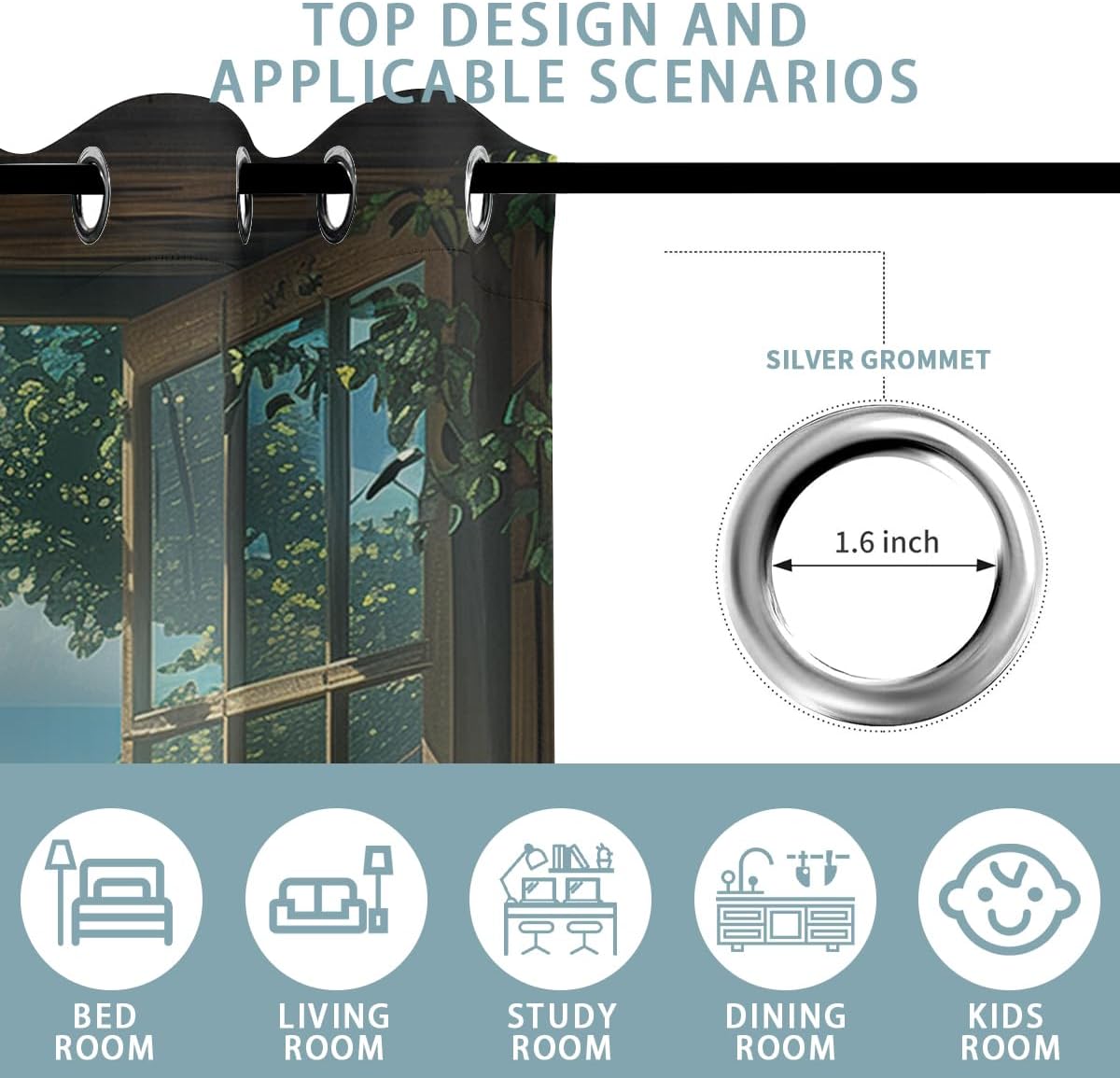 Mountain Blackout Curtains for Girls Boys Teens Home Decor, Spring Sky View Nature Forest Flower Grommet Thermal Insulated Drapes Darkening Window Curtain for Bedroom Living Room, 55 x 63 Inch