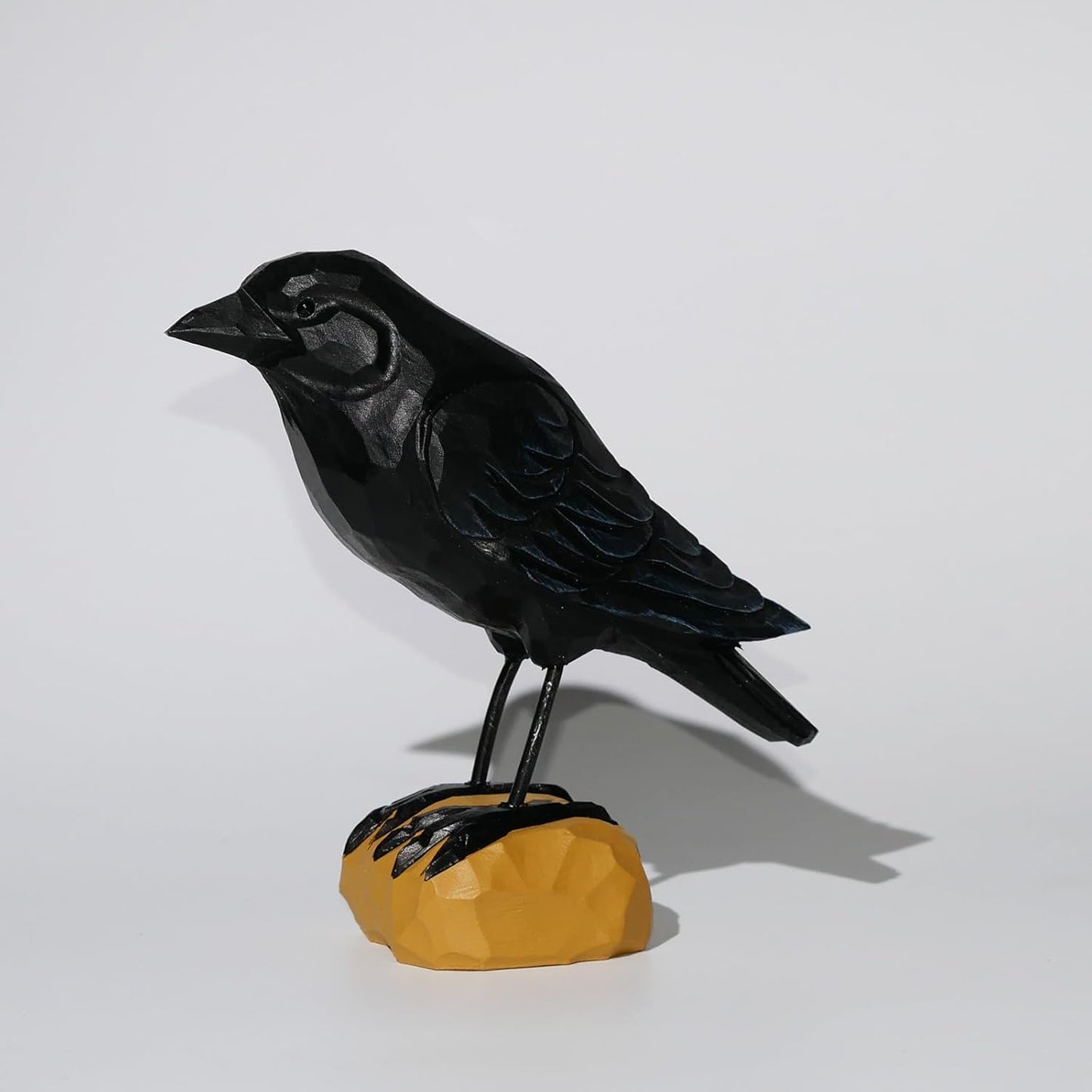 Wood Crow Figurine Black Raven Decor Small Animal Statues Carving Sculpture Ornament Bird Gifts