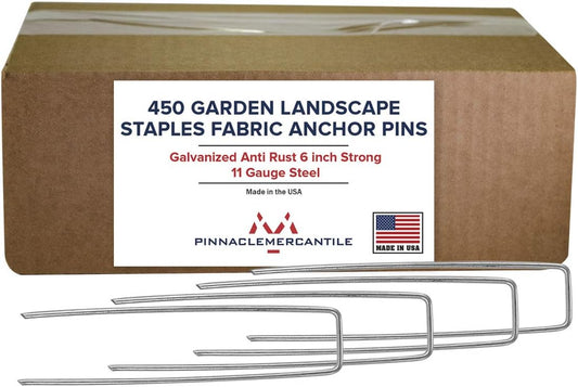 Pinnacle Mercantile USA Made 450 Pack Garden Landscape Staples Weed Barrier Fabric Stakes Galvanized 6 inch Pins Anti Rust Sod Staple 11 Gauge Steel