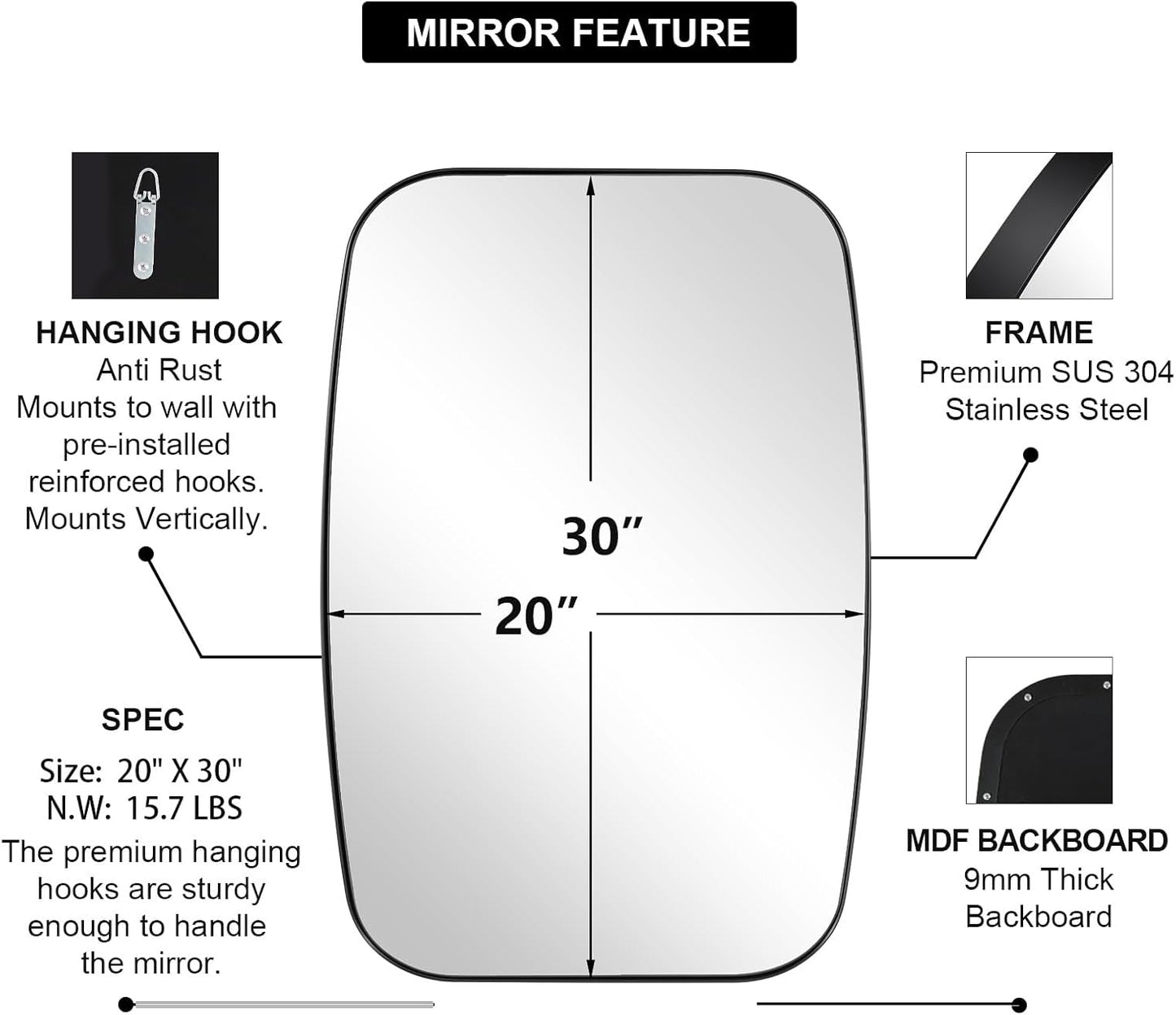 ANDY STAR Oval Mirrors for Bathroom, 20x30’’ Black Bathroom Vanity Mirror with Metal Frame, Black Oblong Bathroom Mirror for Over Sink, Modern Anti Rust Wall Mounted