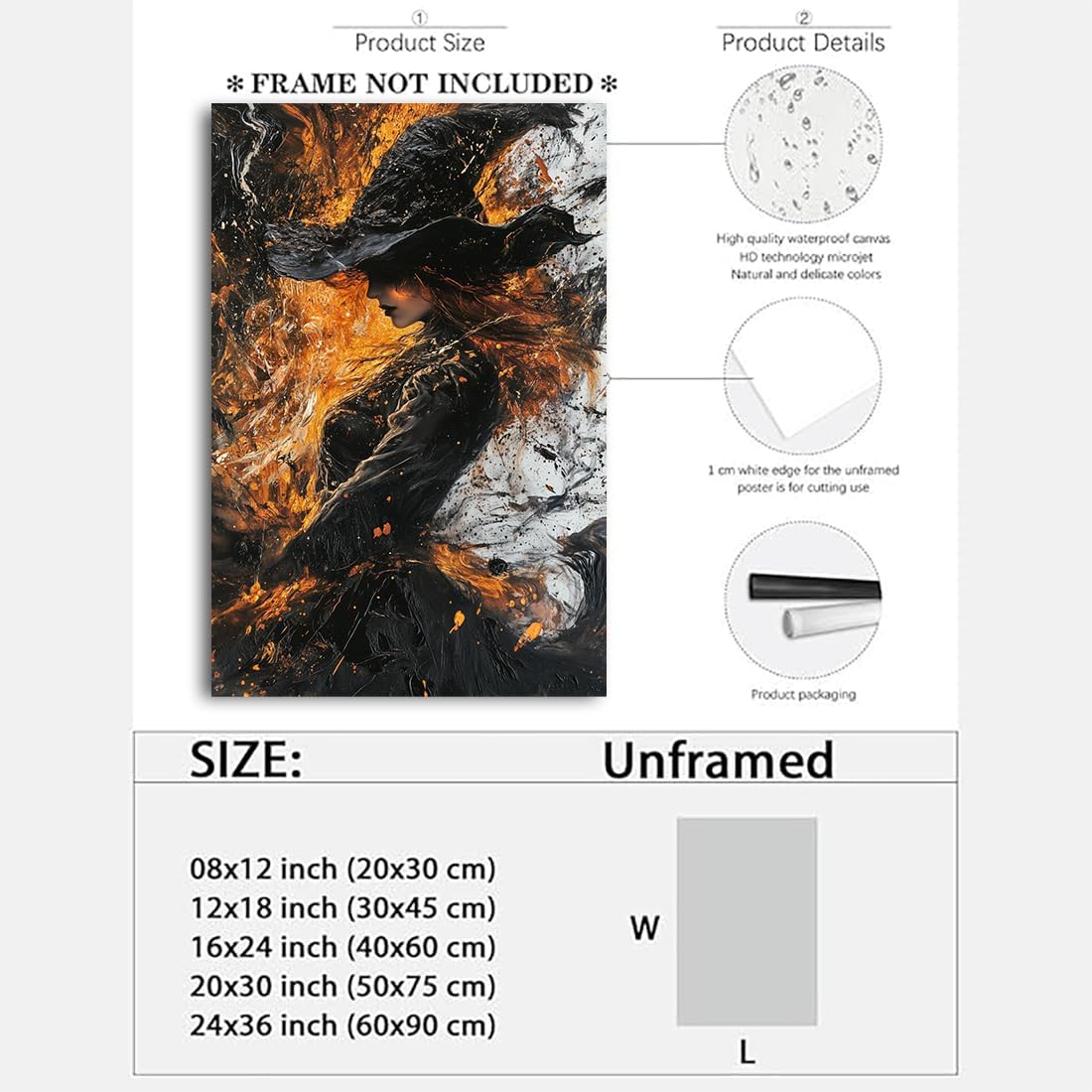 Witch Canvas Poster Print, Dark Academic Picture Wall Decor, Modern Fashion Aesthetic Abstract Witchcraft Halloween Wall Art For Bedroom Living Room Hallway Decoration,16"x24" Unframed