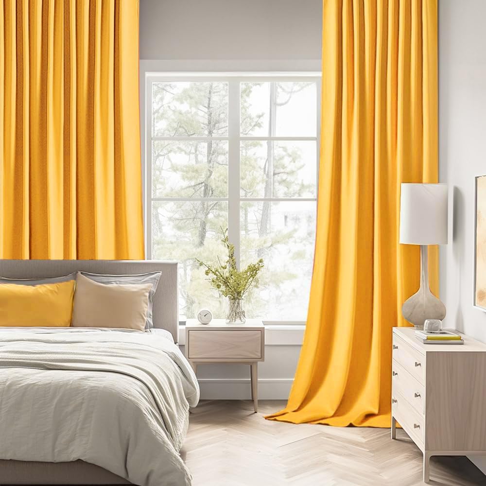 MIULEE Yellow Back Tab Blackout Curtains 72 Inches Long 2 Panels Set for Living Room Bedroom Privacy, Rod Pocket/Pinch Pleat Thermal Insulated Room Darkening Pleated Light Blocking Drapes