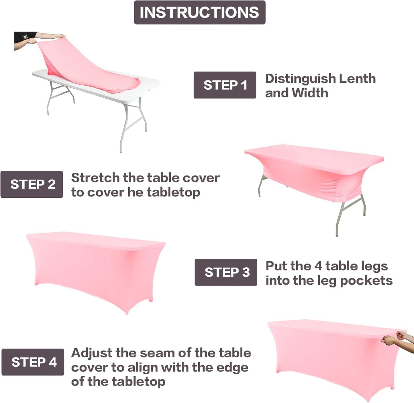 IVAPUPU 2 Pack 6FT Table Cloth for Rectangular Fitted Events Stretch Pink Table Covers Washable Spandex Tablecloth Protector for Party, Wedding, Cocktail, Banquet, Festival