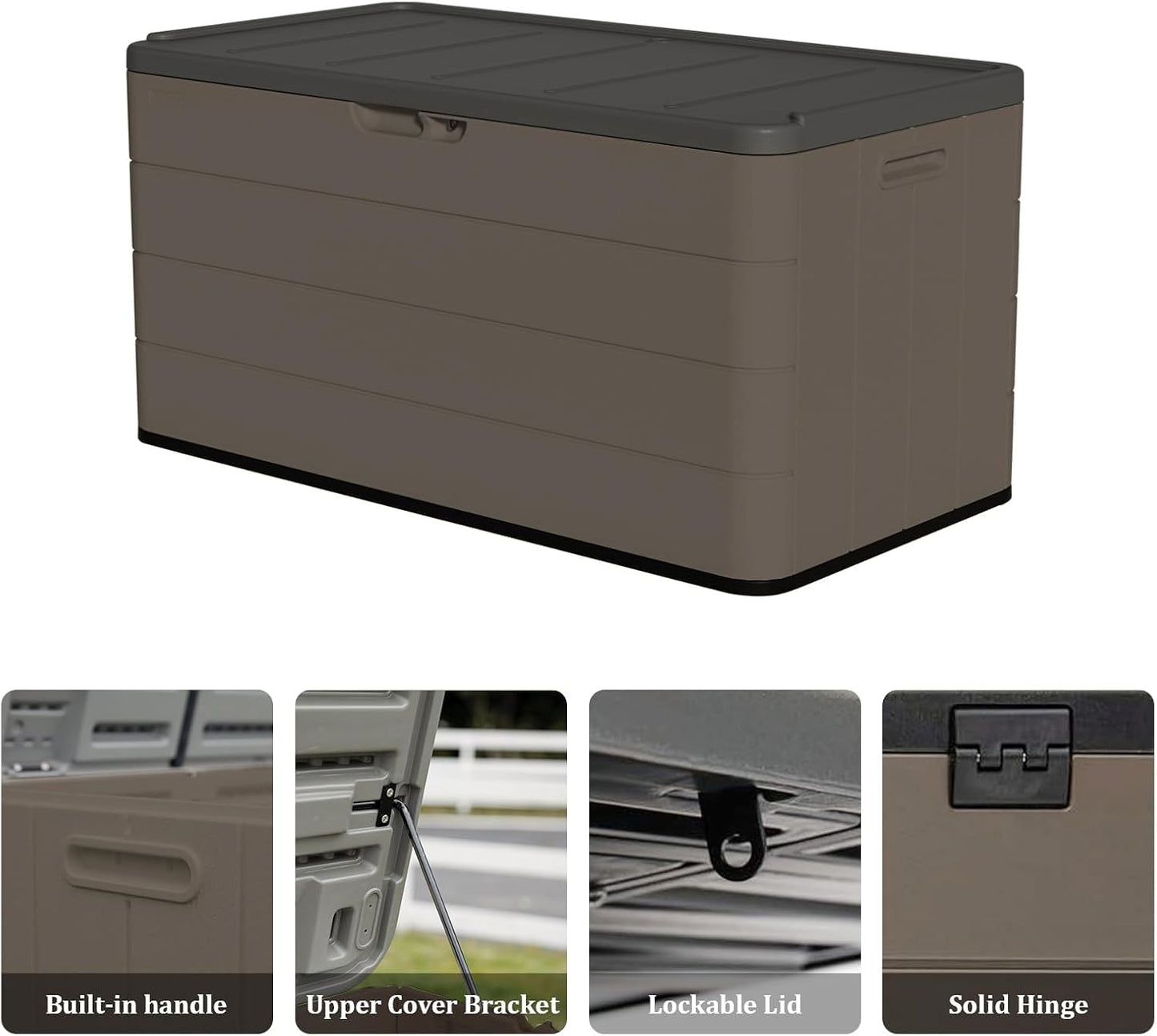 ZZM 110 Gallon Outdoor Deck Box with Wheels, Waterproof Resin Storage Cabinet for Patio Cushion and Tools, Lockable Storage Box, Coffee