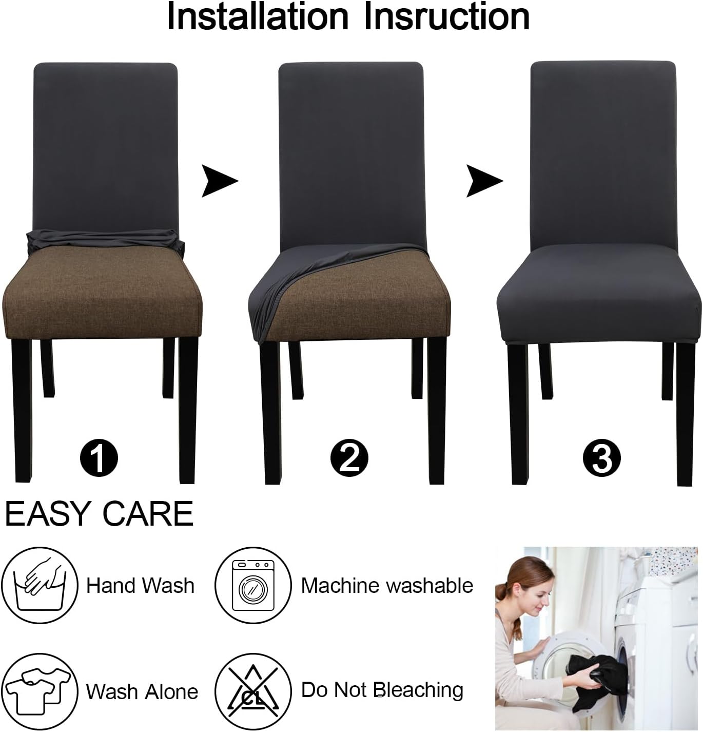 JQinHome Dining Chair Covers Dining Room Chair Slipcovers,High Stretch Removable Washable Parsons Chair Slipcover for Home Party Hotel Wedding Ceremony (Grey)