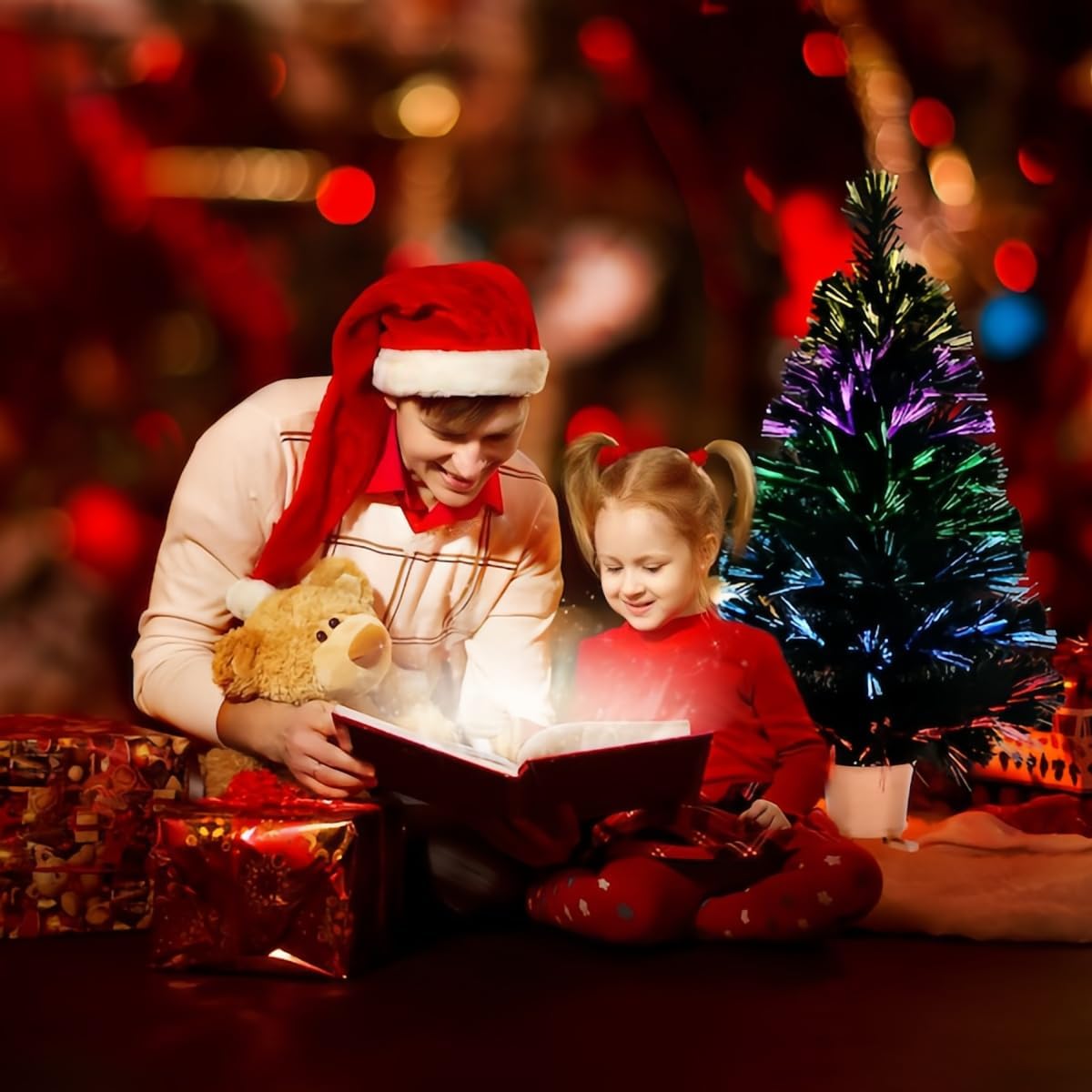 32 inch Green 5-Layer LightShow Small Fiber Optic Christmas Tabletop Tree with Gold Pot and Adaptor