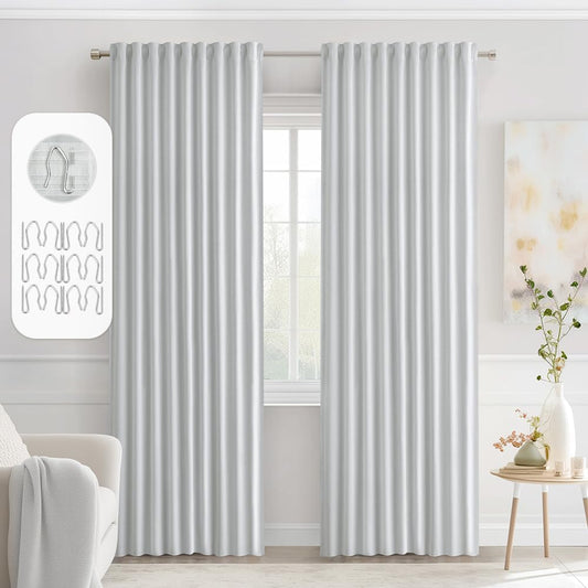 MIULEE Greyish White Back Tab Blackout Curtains 72 Inches Long 2 Panels Set for Living Room Bedroom Privacy, Rod Pocket/Pinch Pleat Thermal Insulated Room Darkening Pleated Light Blocking Drapes