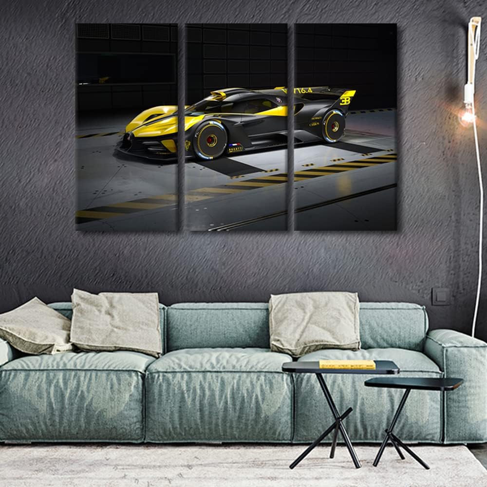 TUMOVO Canvas Prints Yellow and Black Sports Car Wall Art Modern Home Decor Speedy Car in the Garage Poster Living Room Boys Bedroom Decoration Artwork Painting Framed Ready to Hang, 36" Wx24 H