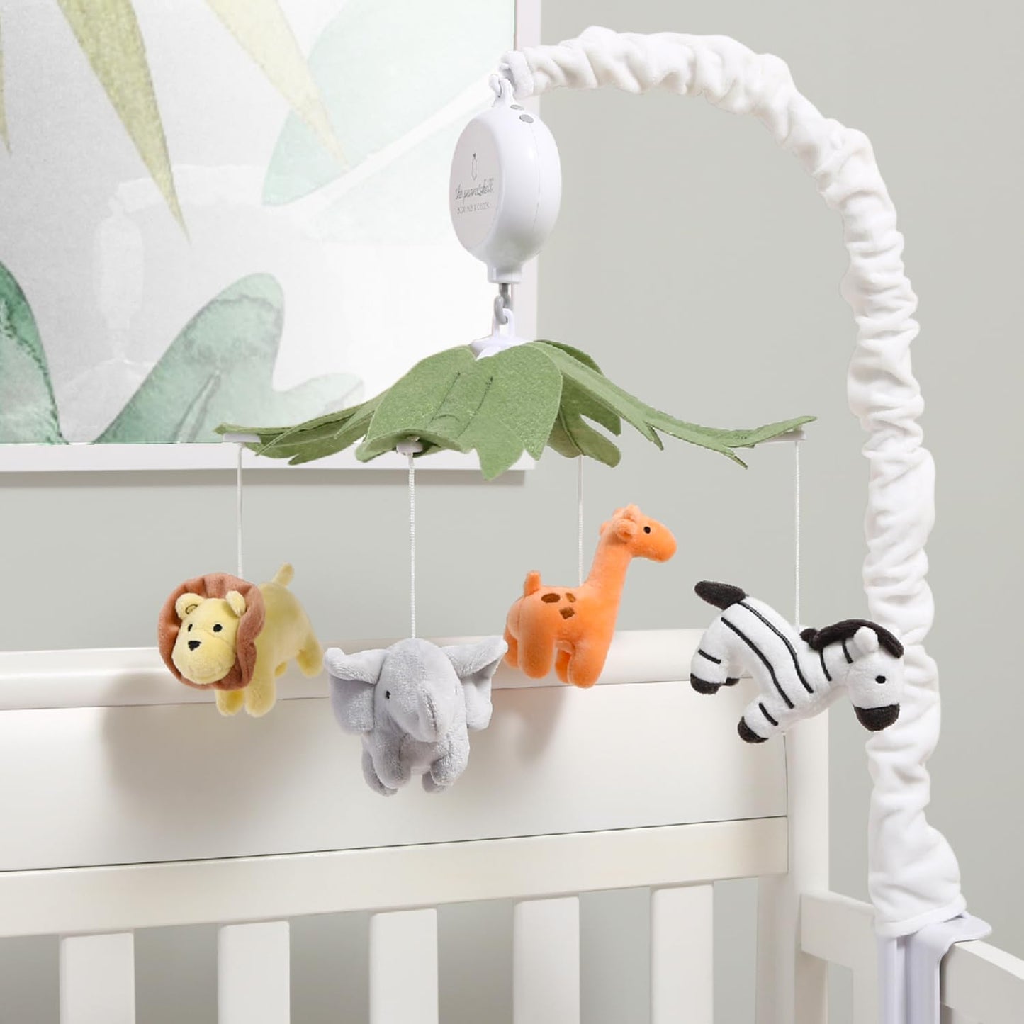 The Peanutshell Crib Mobile for Boys or Girls - White Musical Baby Crib Mobile with 12 Lullabies, Jungle Animal, Baby Safari Animals Nursery Decor