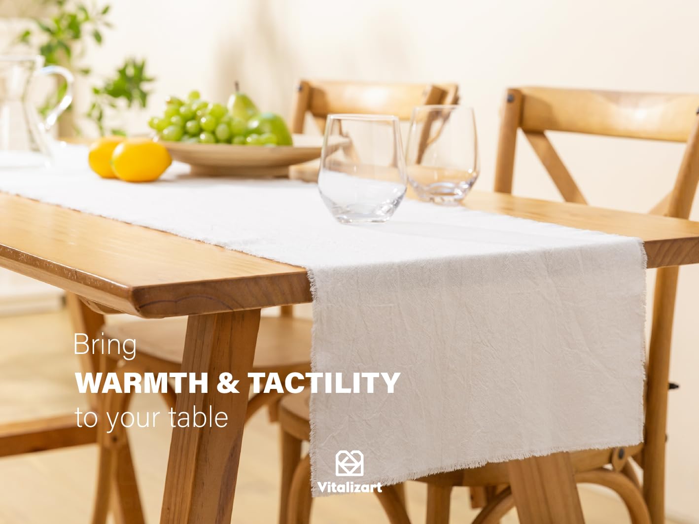 Vitalizart White Pure Cotton Table Runner (14 x 72 Inch) – Rustic Dining, Wedding, & Holiday Home Decor