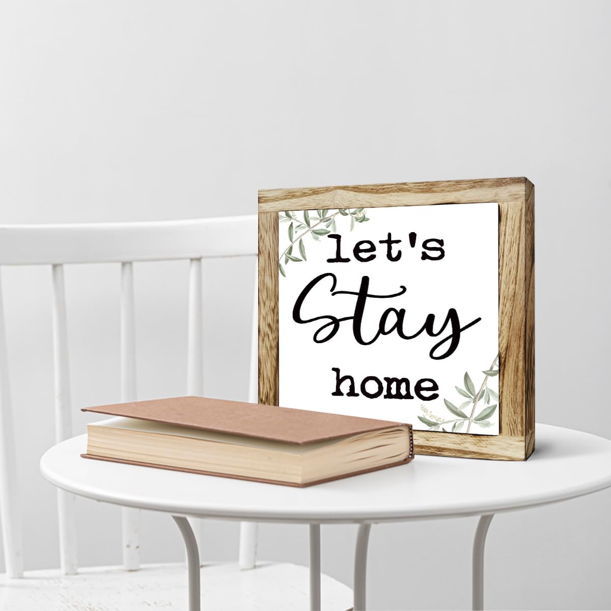 Rustic Wooden “Let’s Stay Home” Sign – Wooden Plaques Sign Table Decor, Shelf or Desk Decor, Farmhouse Living Room and Family Room Decoration, Cozy Home Accent and Housewarming Gift