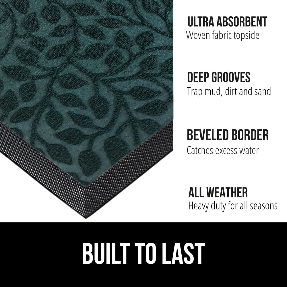 GORILLA GRIP 100% Waterproof All-Season WeatherMax Doormat, 72x24, US Designed Natural Rubber, Stain and Fade Resistant, Low Profile Indoor Outdoor Door Mats, Easy Clean Patio Mat, Moss Vine Leaves