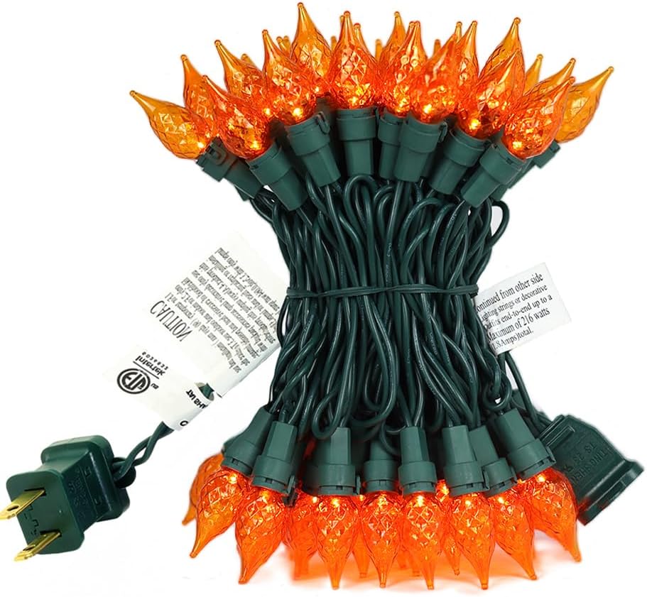 Orange Halloween Lights 70 LED C5 Christmas Lights for Indoor and Outdoor use, Plug -in String Lights for Thanksgiving Yard Xmas Tree Carnival Halloween Decor