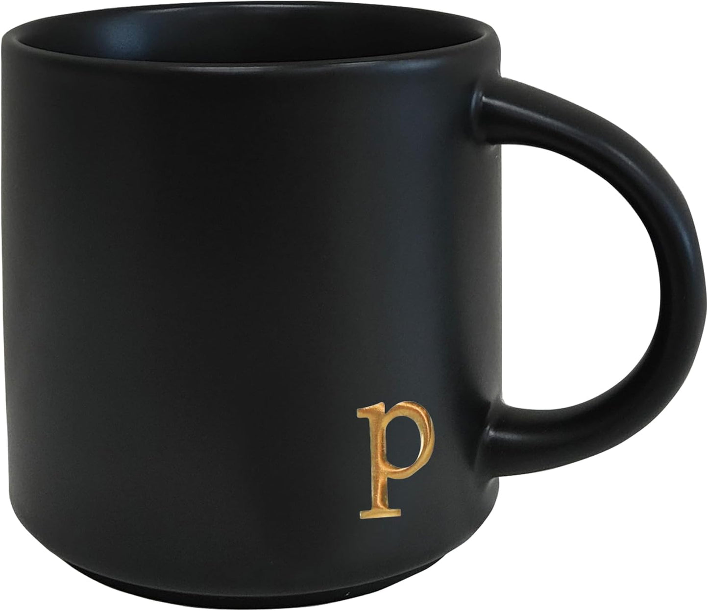 COLLECTIVE HOME - Black Monogram Ceramic Mugs, 15 oz Golden Initial Coffee Cups, Elegant Alphabet Tea Mugs, Personalized Halloween Mug with Gift Box, Perfect for Office and Home Décor (p)