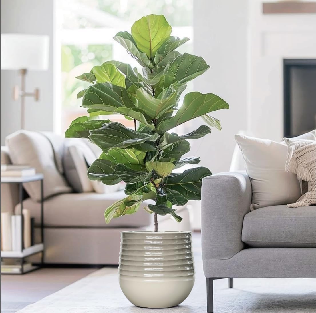 14.5" H Resin Tall Planters for Outdoor Plants,Modern Taupe Round Tapered Plastic Flower Pot for Outdoor and Indoor Plants, Large Plant Pots with Drainage Holes and Rubber Plug for Home Garden Patio