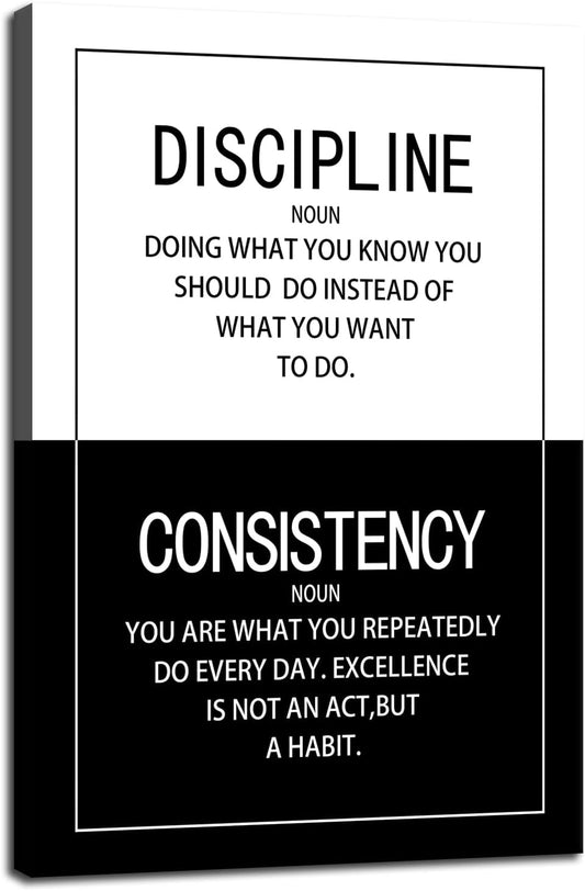WYJDFART Inspirational Wall Art Discipline Consistency Noun Motivational Posters Picture Prints Canvas Modern Home Decor Painting Artwork for Office Stretched and Framed Ready to Hang [12''W x 18''H]