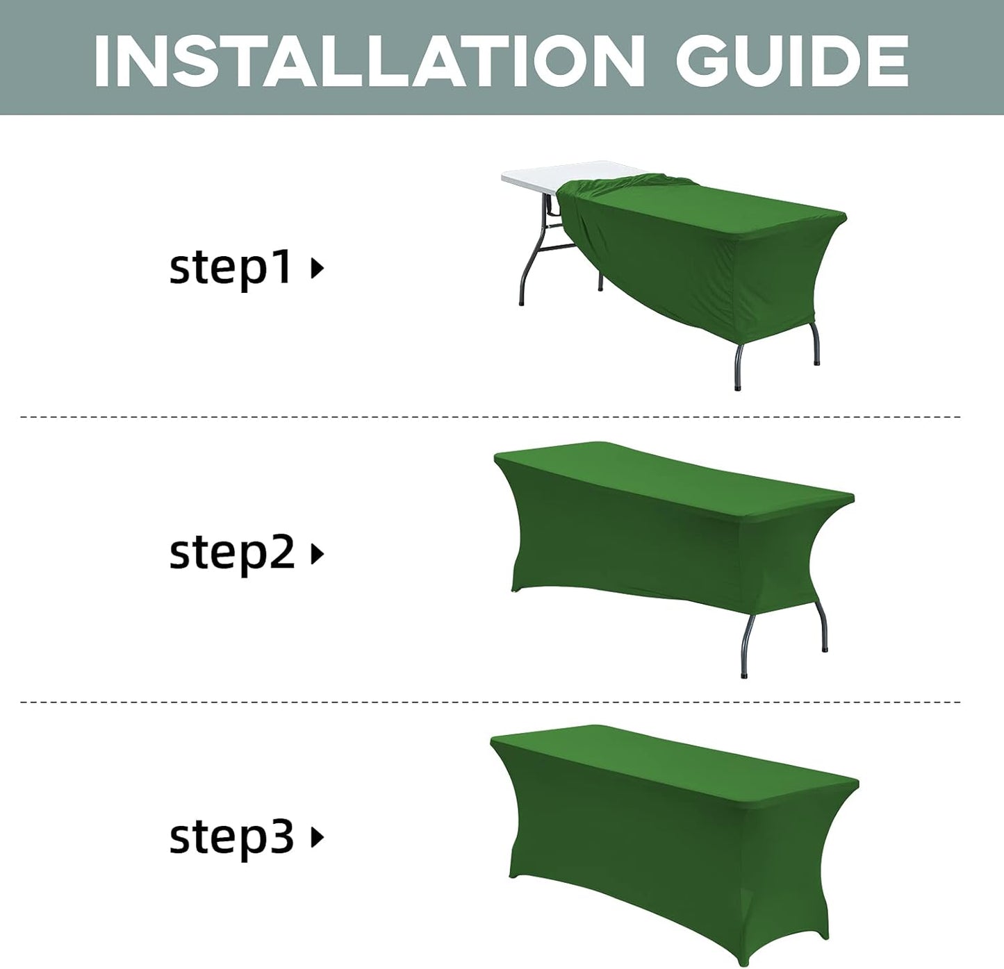 CWK 6FT Waterproof Stretch Spandex Table Cover for Rectangular Tables - Elastic Fitted Tablecloth for Folding Tables,Wrinkle Resistant Table Cloth for Parties, Weddings, Banquets & Events(Grass Green)