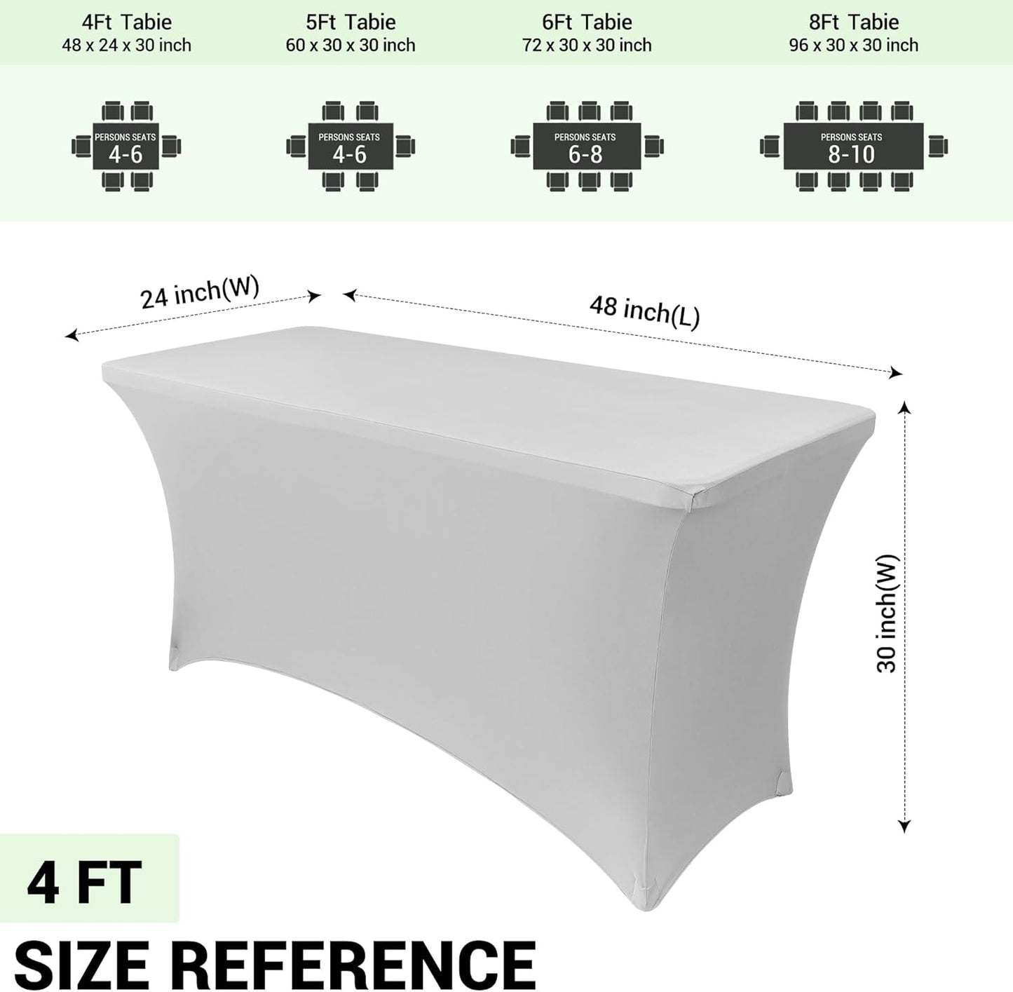 Obstal 4Ft Stretch Spandex Table Cover for Standard Folding Tables - 2 Pack Universal Rectangular Fitted Tablecloth for Party, Banquet, Events, Trade Show (Silver, 48L x 24W x 30H Inches)