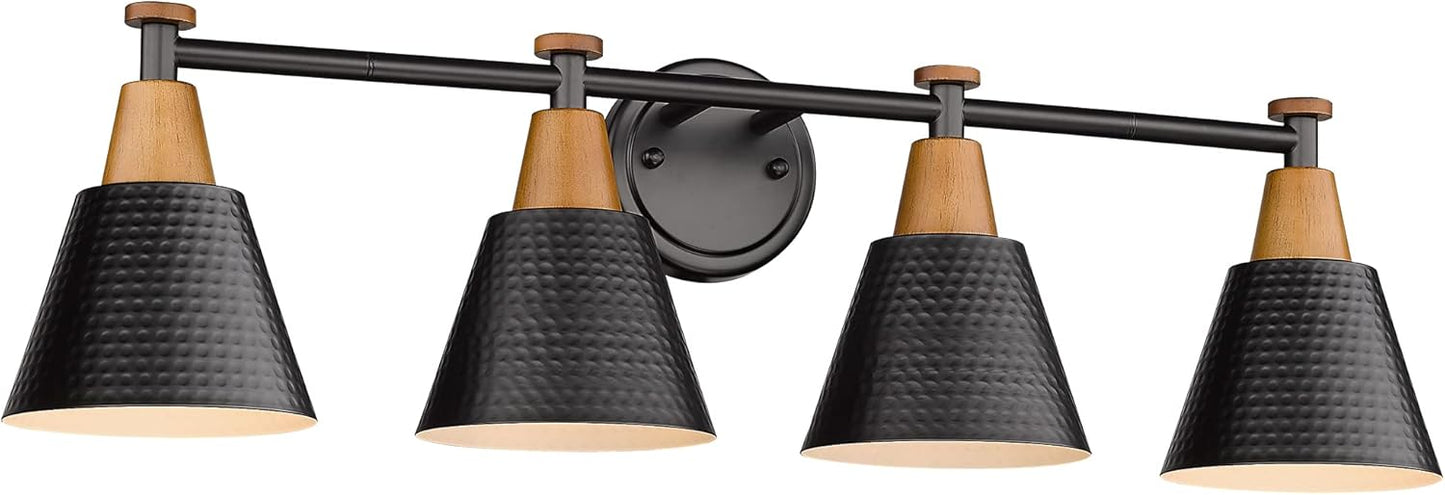 FEMILA Bathroom Vanity Light, 4-Lights Bathroom Light Fixtures Over Mirror, Modern Wall Mounted Lamp, Hammered Metal Shade, 4FG59B-4W BK