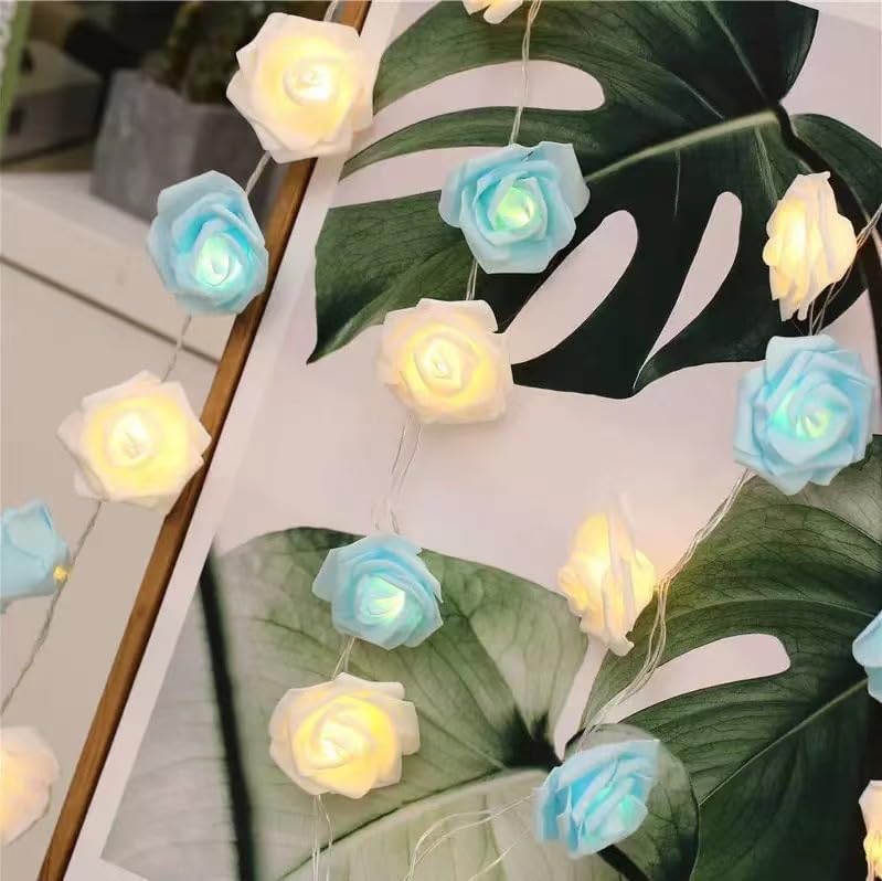 Everlasting Splashes LED Rose Flower Fairy String Lights Battery Operated Warm Flashing Light Romantic Proposal Wedding Party Birthday Christmas Thanksgiving DIY Indoor Outdoor Decorations(Soft White)