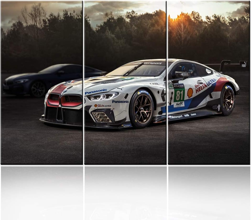 Wall Posters for Living Room Vintage Skyline Supercar Pictures Racing Car Concept Painting Canvas Modern Artwork Home Decor for Living Room Giclee Frame Stretched Ready to Hang 40 x 20inch x 3 panels