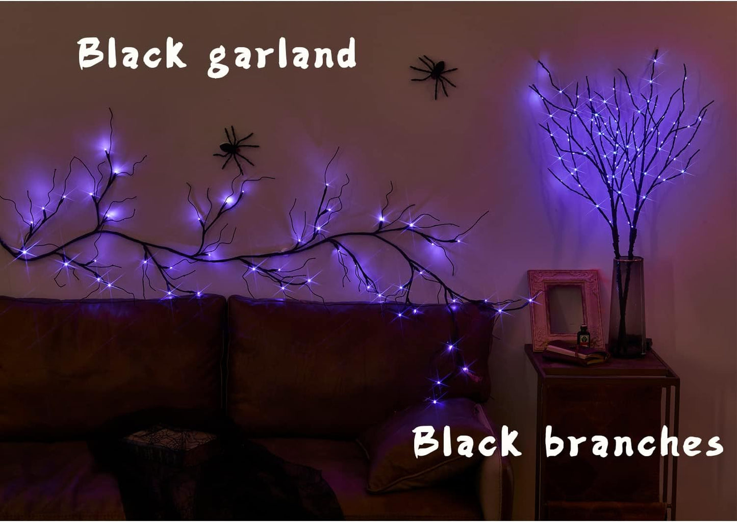 Fudios Halloween Lighted Branches with Timer 100 LED Purple Fairy Lights 32IN, Artificial Black Branch Lights for Halloween Battery Operated Home Decor Indoor Outdoor Use