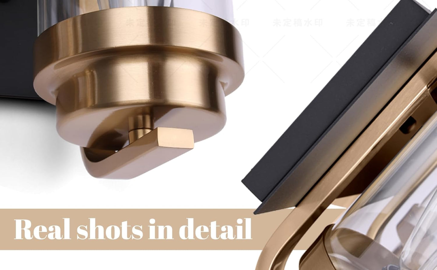 Black Gold Vanity Lights,3 Lights Bathroom Light Fixtures,Gold Finish Industrial Modern Wall Sconces 3 Lights,Bathroom Wall Lights(Bulbs not Included)