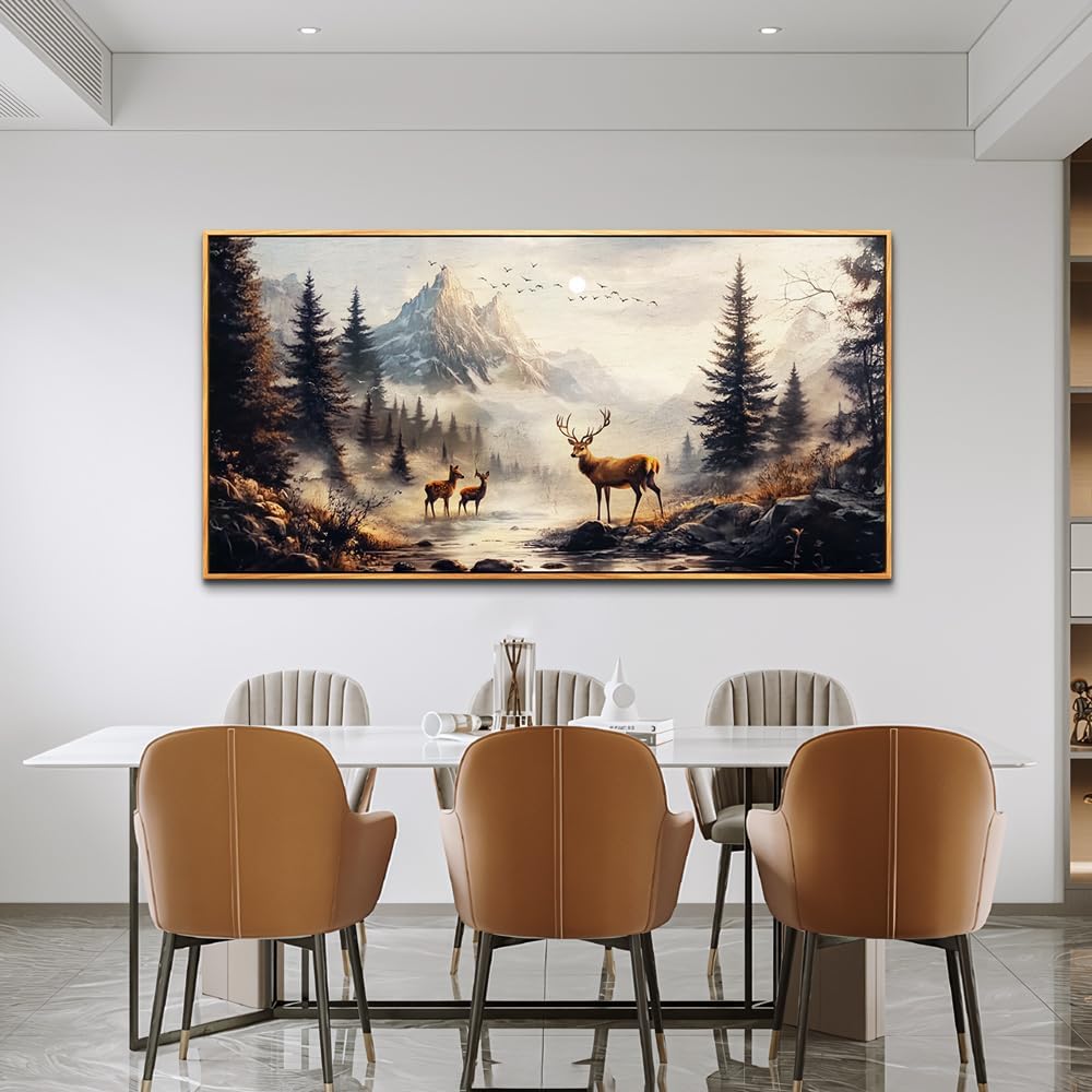KELIYUAN Large Canvas Wall Decor For Living Room Wall Art For Bedroom Office Murals Landscape Painting Of Elk Mountain Wall Pictures Restaurant Room Modern Home Decoration Wood Framed 24"X48"