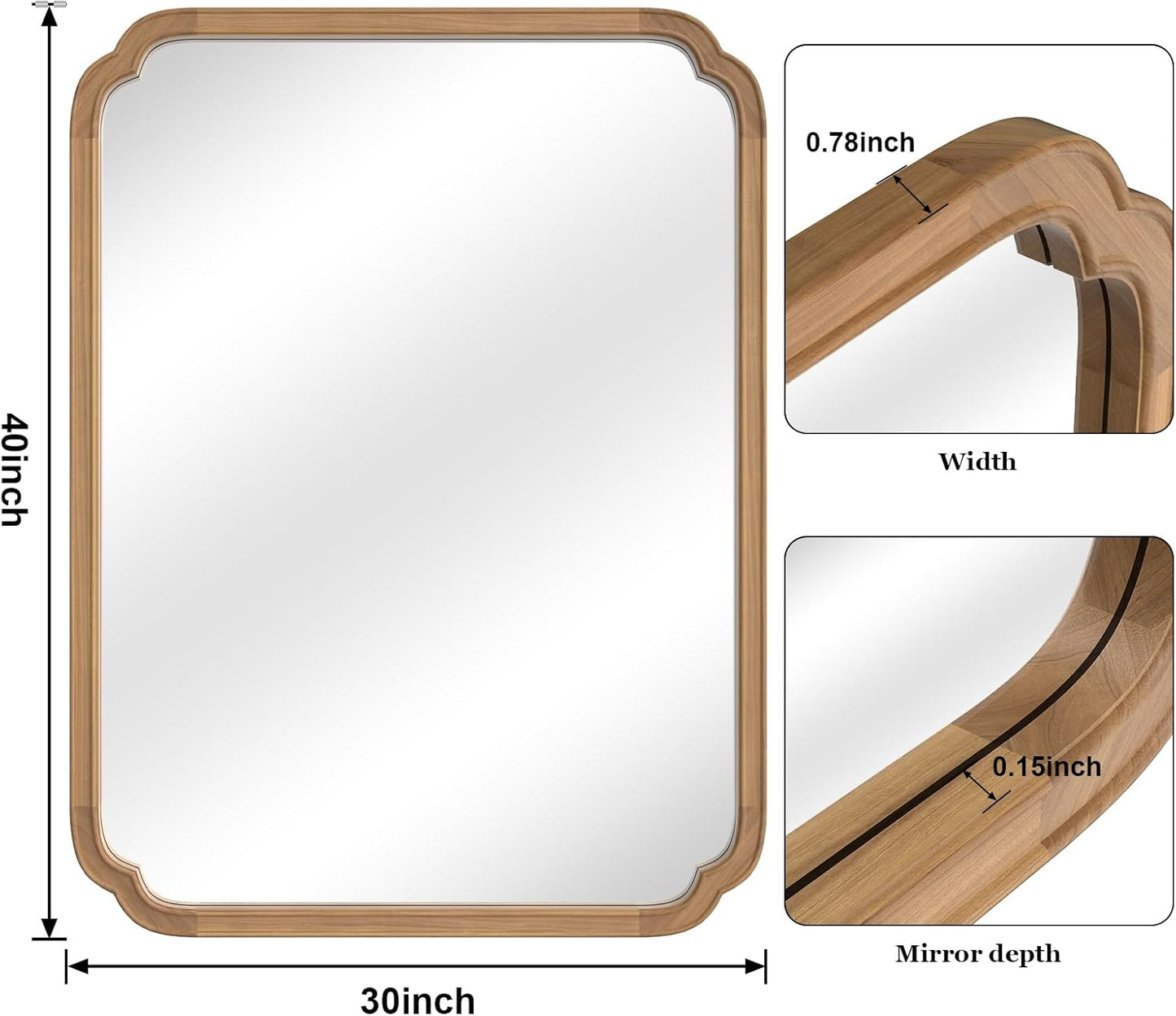 WallBeyond 30" x 40" Rounded Corner Arch Wall Mirror with Wood Frame for Entryway, Living Room or Bedroom Home Decor - Light Woodgrain [30 x 40 inches, Honey-Colored]