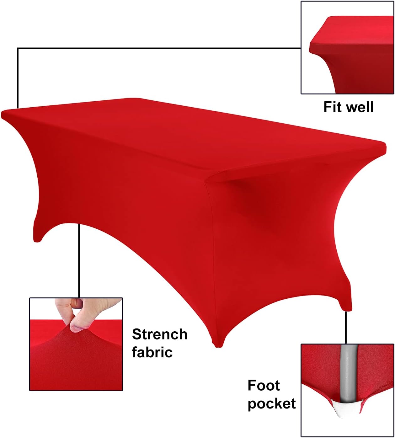 Spandex 8ft Waterproof Table Cover for Party,Wedding, Banquet, and Events(Red)