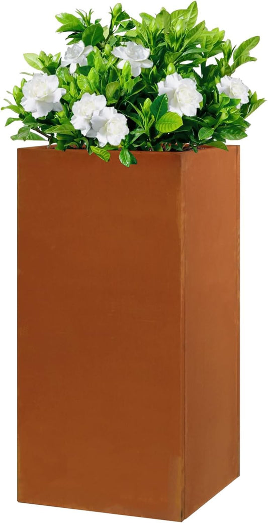 Corten Steel Metallic Heavy Planter for Outdoor Plants 14"x14"x30" Metal Planter Spliced Flower Pot with Partitions for Outside,Indoor,Garden (Corten, 14 * 14 * 30)