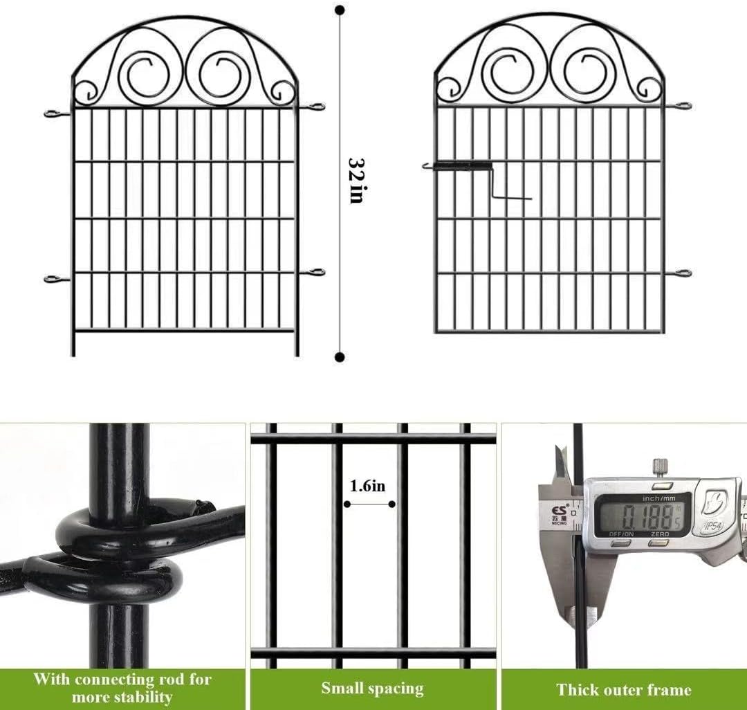 Tall Garden Fence with Gate, 32 Inch(H) 2 Panels Total Length 4.4 Ft Dog Fencing Outdoor, Decorative Fences for Garden, Dog Digging Fence│Patented