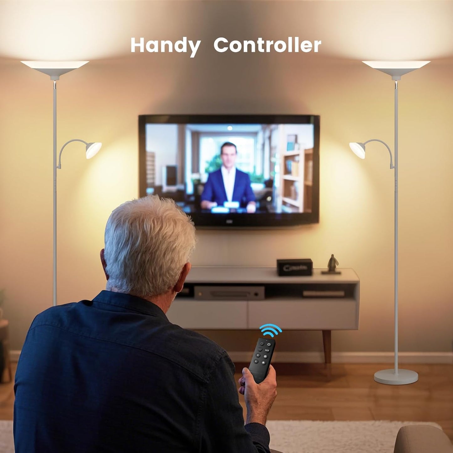 Sliver Gray Torchiere Floor Lamp with Reading Light, 4 Color Temperatures, Dimmable & Individual Light Control Standing Lamp, 34W Bright Tall Lamp with Remote for Living Room Bedroom Office