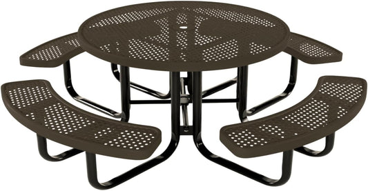 Coated Outdoor Furniture Heavy-Duty Portable Outdoor Kids Table with Umbrella Hole, Punched Steel Kids Picnic Table, Commercial-Grade, Made in America (46 In, Round, Childrens, Textured Brown)