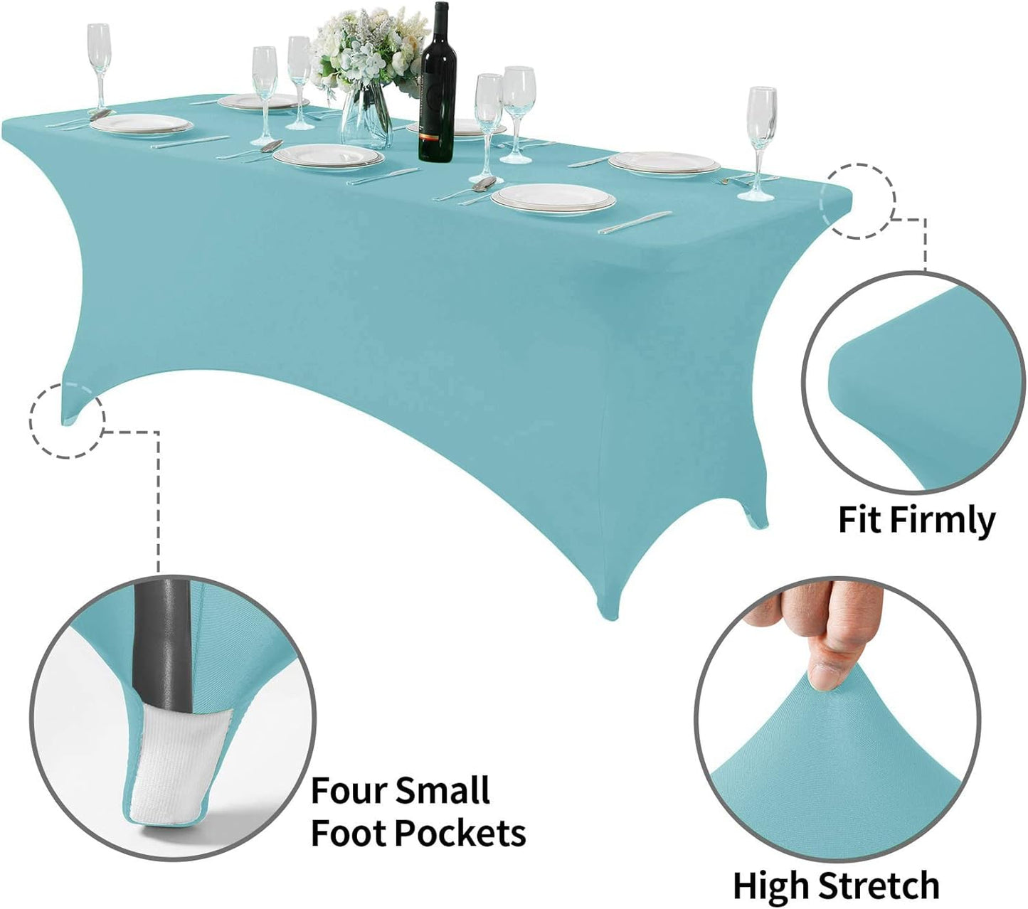 Spandex Table Cover for 6Ft or 4fT or 8ft Table Universal Fitted Stretch Tablecloth for Party, Banquet, Wedding and Events-Aqua