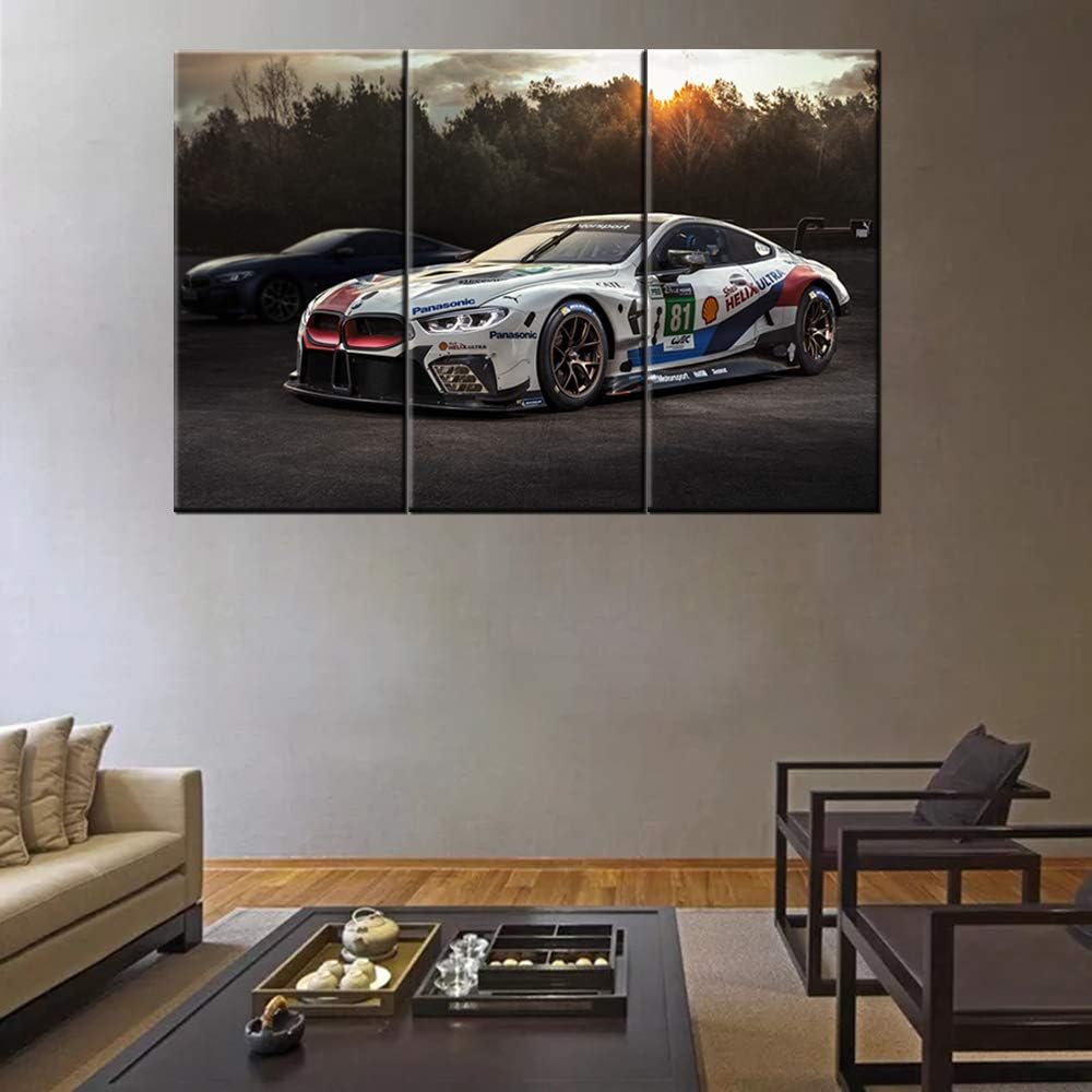 Black and White Pictures Sports Car Painting Canvas 3 Pieces Canvas Wall Art Modern Artwork Home Decorations for Living Room Bedroom Giclee Wooden Frame Gallery-wrapped Ready to Hang 28 x 14inch x 3