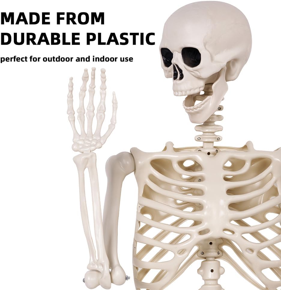 Halloween Skeletons Decorations - 5.4FT Life Size Posable Skeletons, Realistic Plastic Full Body Skeletons for Halloween Party Outdoor Haunted House Graveyard Decor