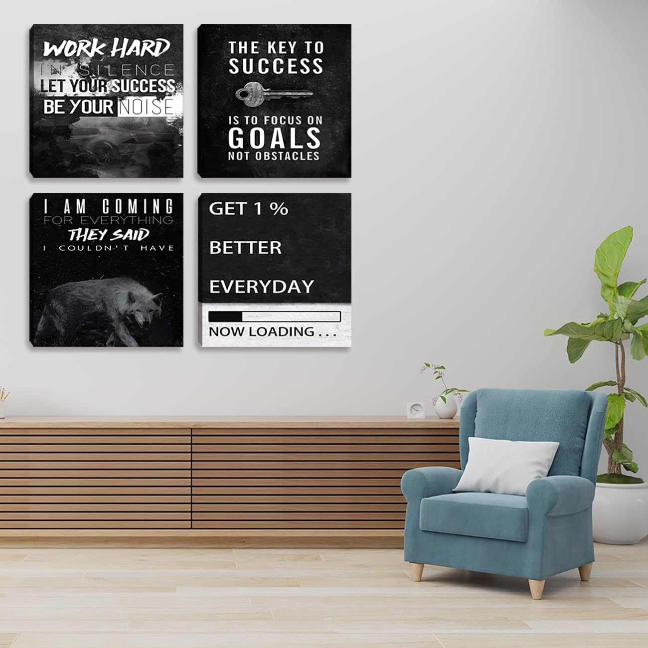 Motivational Wall Decor Art Inspirational Success Canvas Poster Artwork Positive Quote Painting Office Wall Decor Art for Women Men Company Bedroom Living Room Home Decoration Framed 12”X12”X4
