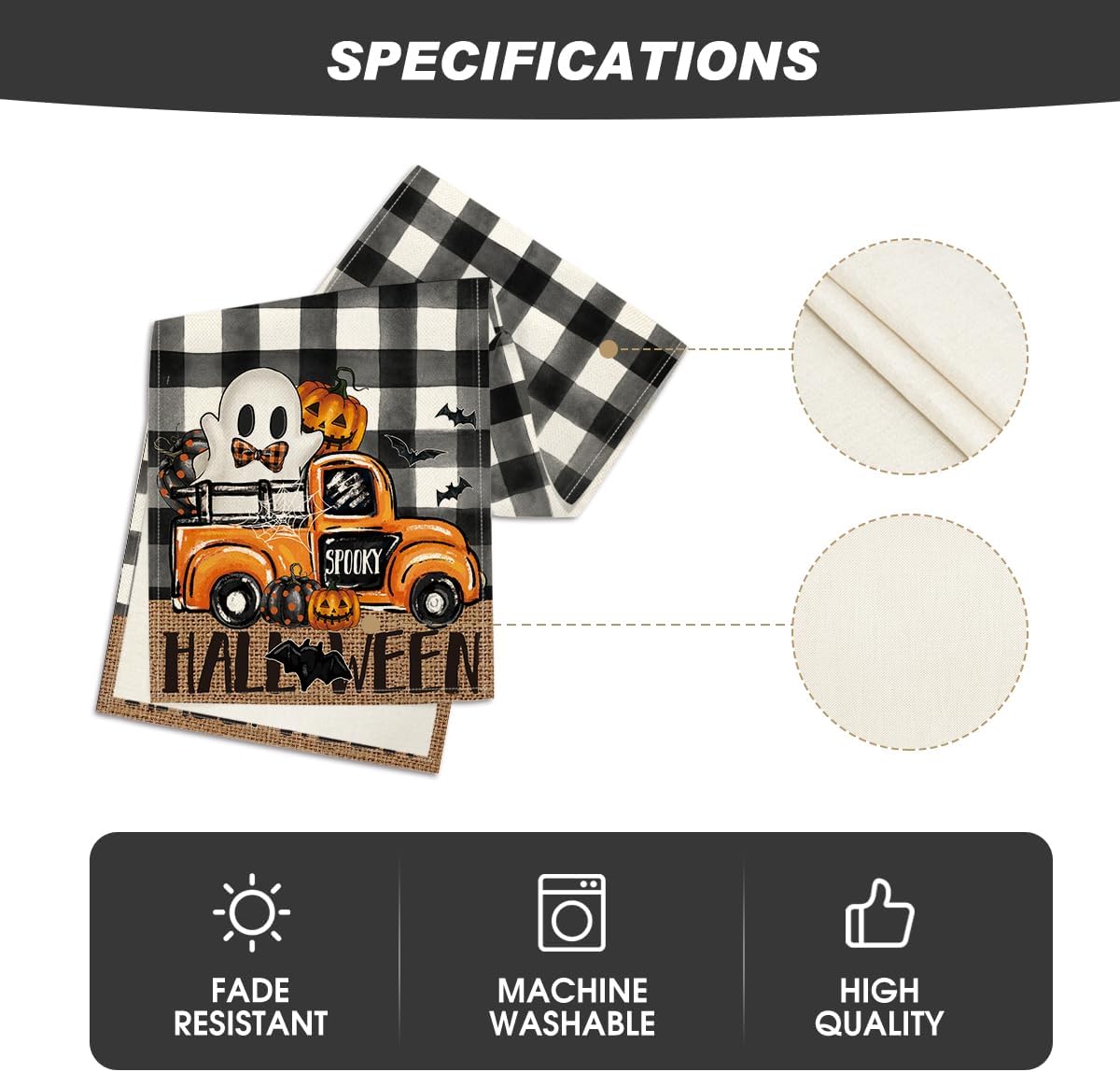 Artoid Mode Buffalo Plaid Bat Pumpkin Ghost Truck Spooky Halloween Table Runner, Sensonal Kitchen Dining Table Decor for Home Party 13 x 72 Inch