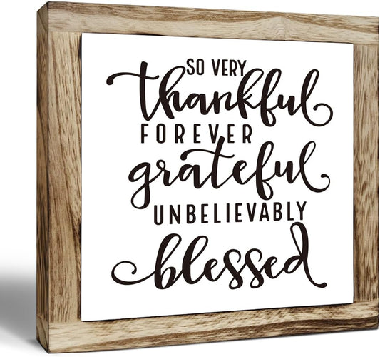 Thankful Grateful Blessed Sign, Inspirational Wood Sign, Wooden Plaques Signs Table Decor, Rustic Desk Decorate, Christian Home Decorate, Appreciation Gift, Mom Gift, Farmhouse Signs