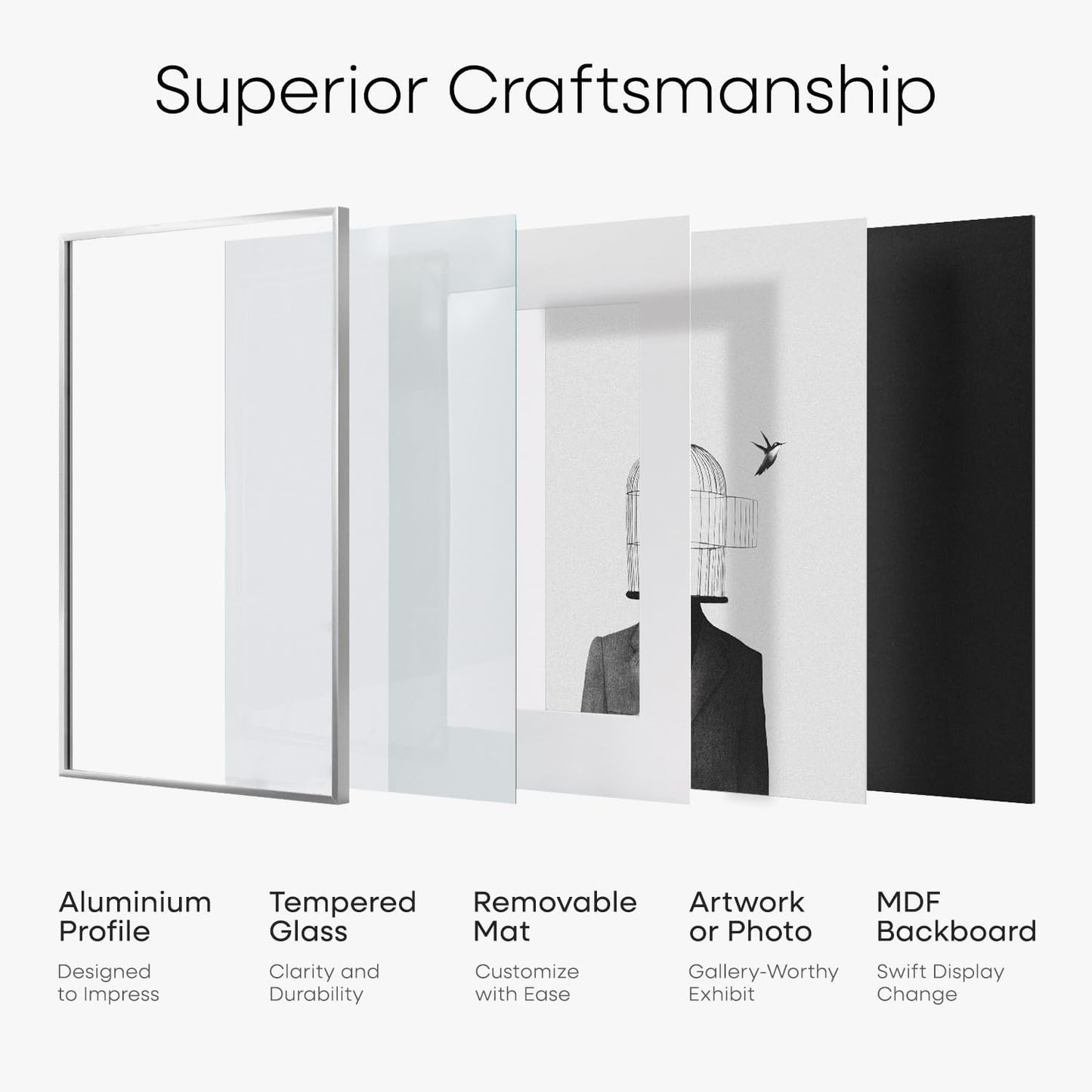 Homeforia Silver 27x40 Poster Frame, Metal Picture Frame with 24x36 Mat, Tempered Glass, Wall Hook Included, Set of 1