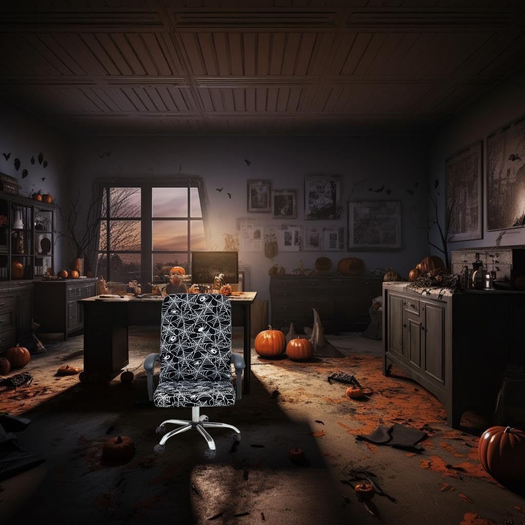 Halloween Office Chair Covers Gothic Spider Web Spooky Spider on Black Horror Theme Print Stretchable Slipcover for Modern Simplism Style High Back Boss Chair (No Chair)(Halloween02, M)…