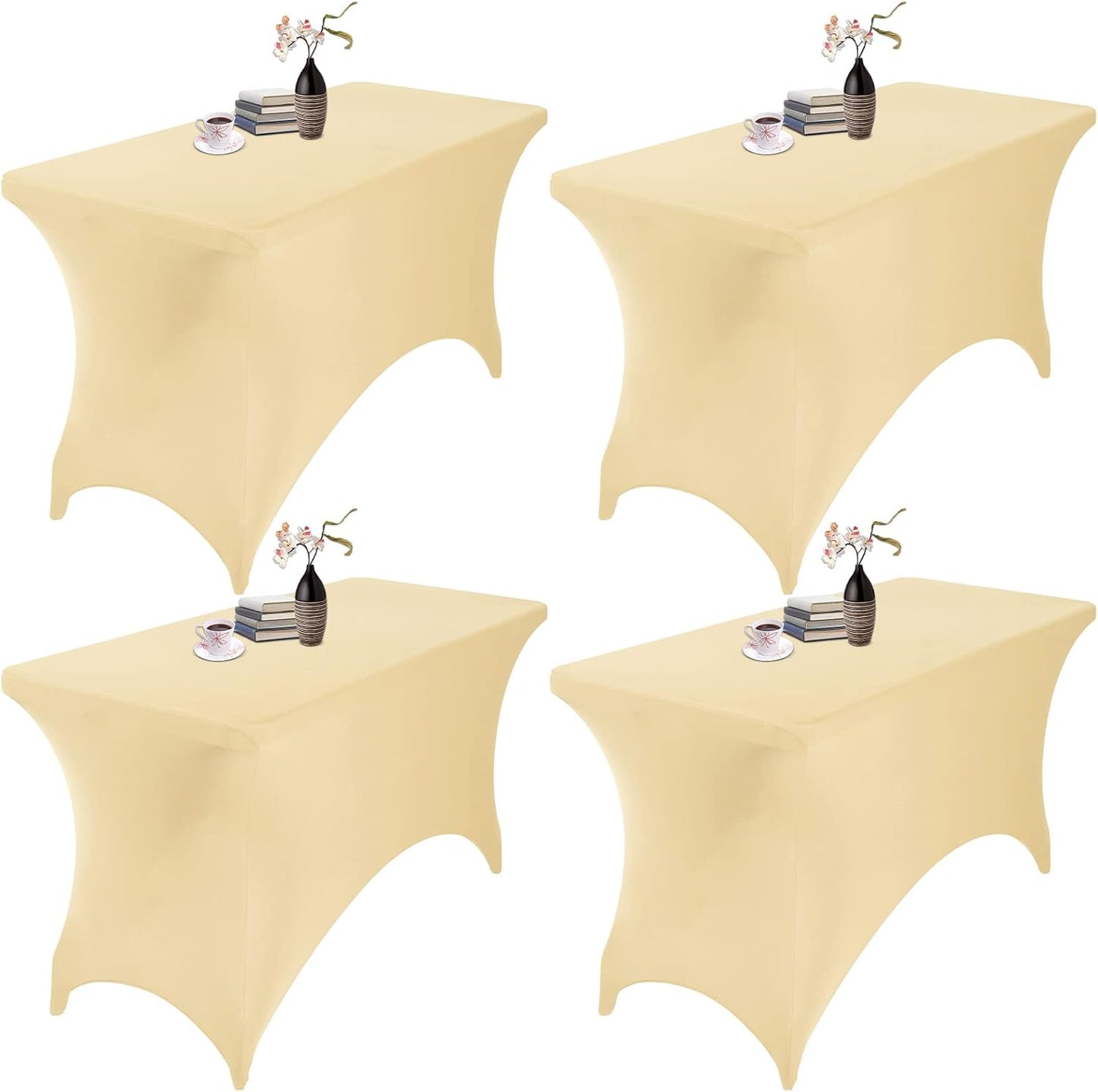 4Pack Spandex Waterproof Table Covers 4ft，Spandex 4ft Waterproof Table Cover for Party,Wedding, Banquet, and Events(Champagne)