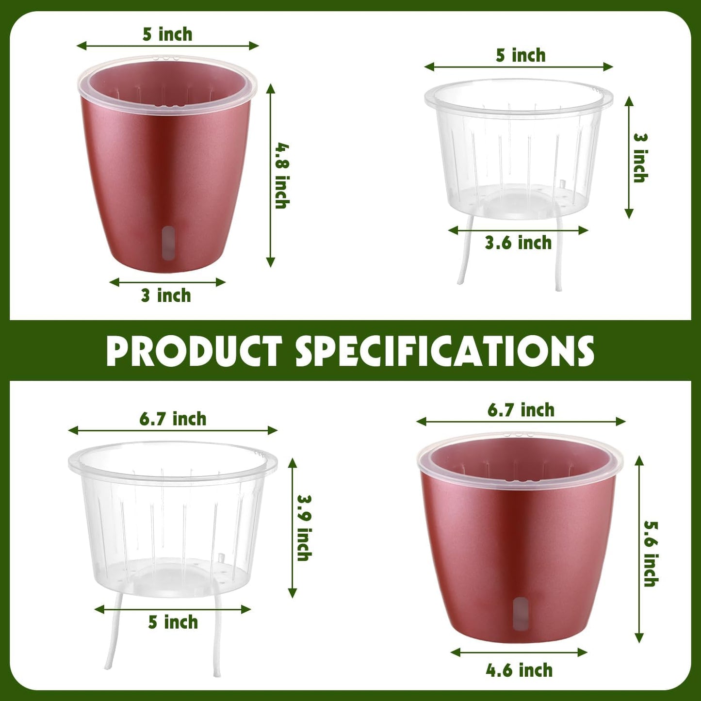 Self Watering Pots for Indoor Plants, 4-Pack 6.7'' Self Watering Planter with Drainage Holes, Small African Violet Pots with Water Indicator, Clear Wick Orchid Pot, Rose Gold