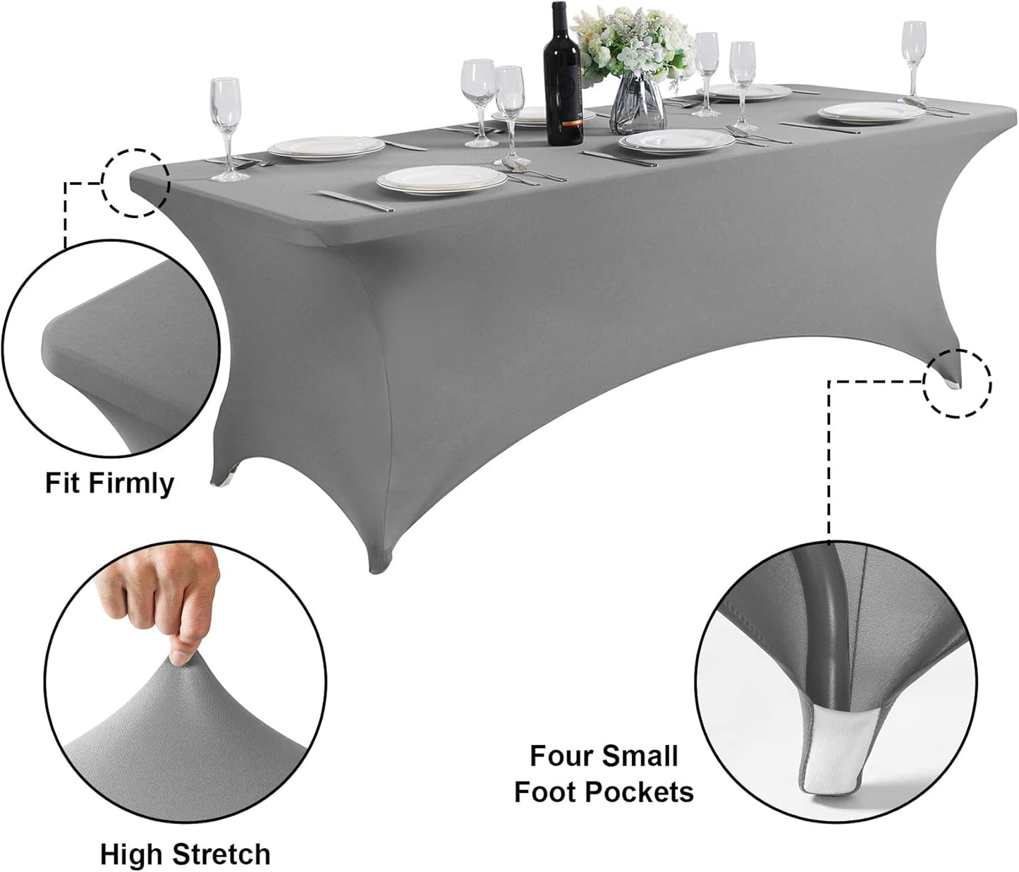SuperO Waterproof Spandex Table Cover for 4FT Table Universal Fitted Stretch Tablecloth for Party, Banquet, Wedding and Events-Gray